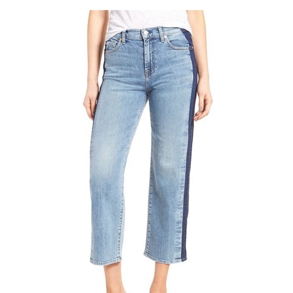 7FAMK 7 For All Mankind Kiki Shadow Side Seam Cropped Jeans 29 Gold Coast Waves